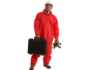 Asbestos removal contractor in coveralls