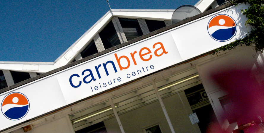 Carn Brea Leisure Centre's Front Door and Sign